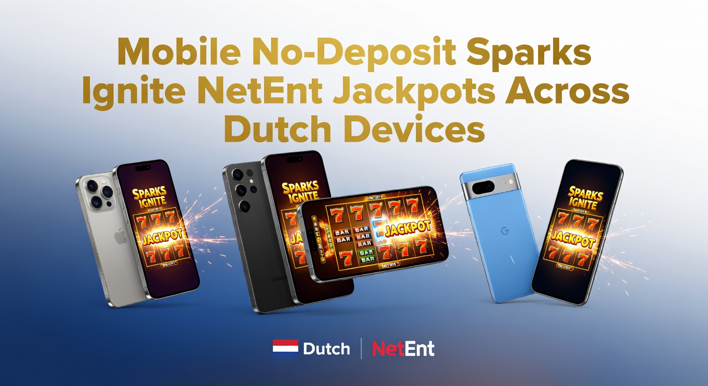 Smartphone met NetEnt jackpot slot die oplicht op Nederlands casino platform, met vuurwerk-effecten en mobiele no-deposit bonus icoon