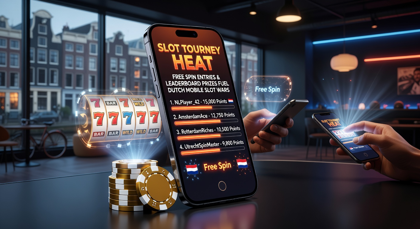 Dynamische leaderboard van een Nederlands slottoernooi met top-prijzen, free spins en cash awards op mobiel